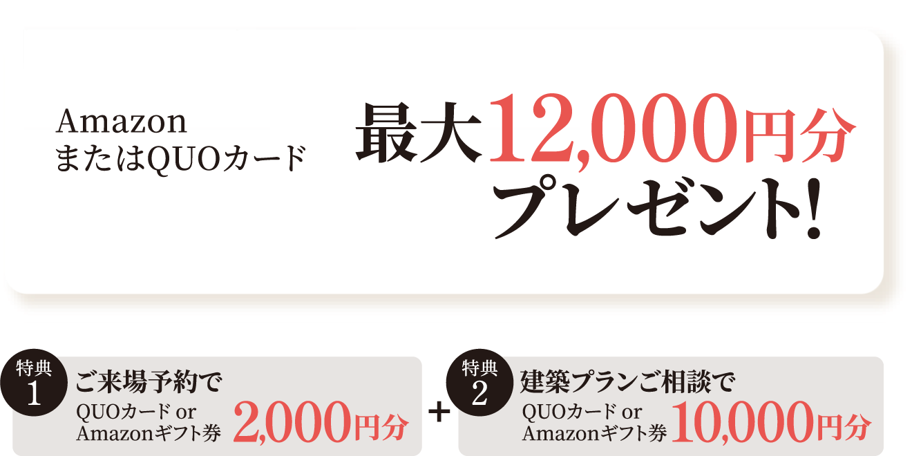 期間中ご見学で 最大12,000円分 Amazonギフト券またはクオカードプレゼント!